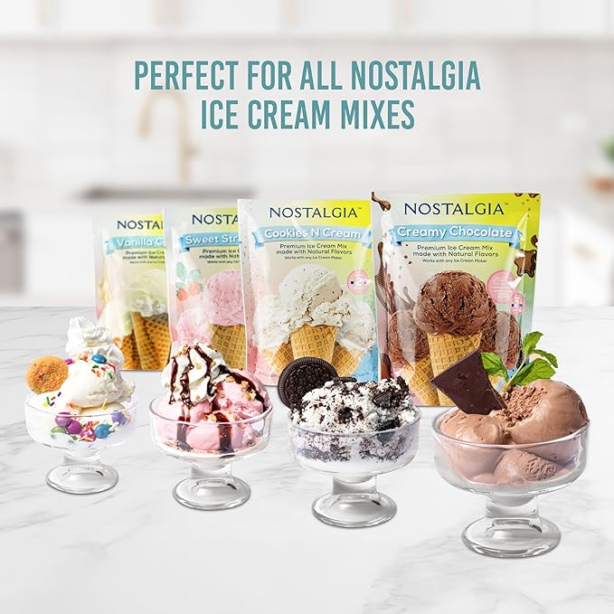Nostalgia Electric Ice Cream Maker with 2-Qt Double Insulated Gel Canister & Stainless Steel Base - Makes Sorbet, Soft Serve, and Frozen Yogurt - Aqua