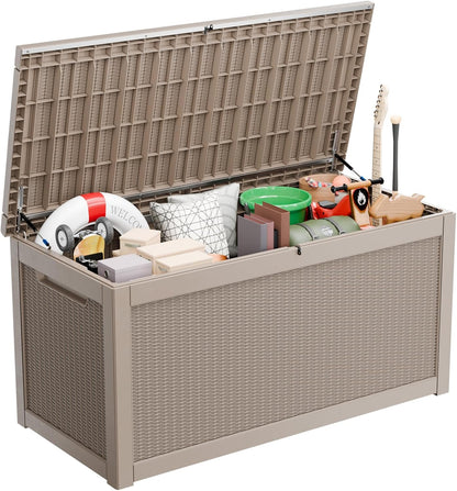 Vixzen 260 Gallon Resin Deck Box, Lockable Outdoor Storage Box for Patio Cushions Storage Furniture,Garden Tools, Pool Supplies, Weatherproof and UV Resistant- Grey