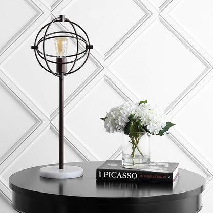 JONATHAN Y 26.75" Oil Rubbed Bronze Atomic Caged LED Table Lamp, Industrial Modern Metal Desk Lamp with White Marble Base for Living Room Bedroom, LED Bulb Included JYL1091A