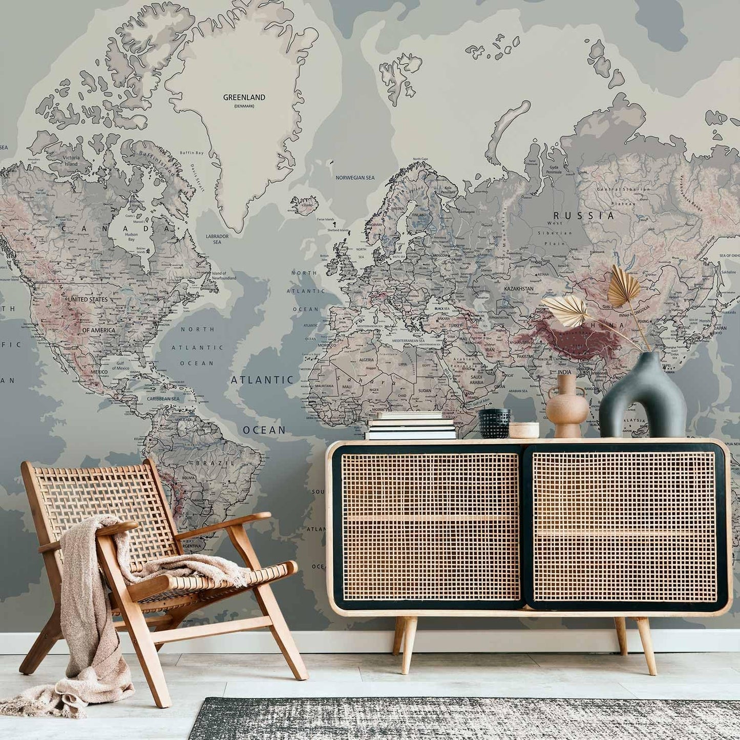 artgeist Wall Mural World Map 135x101 in - XXL Peel and Stick Self-Adhesive Wallpaper Removable Large Sticker Foil Wall Decor Print Picture Image Design Map of The World k-A-0061-a-c