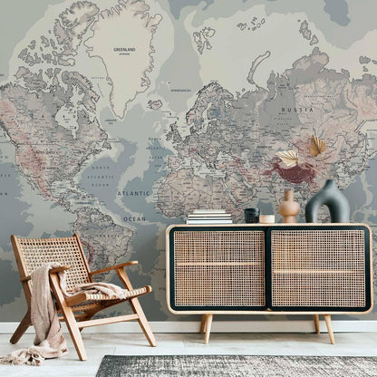 artgeist Wall Mural World Map 173x124 in - Peel and Stick Self-Adhesive Wallpaper Removable Large Sticker Foil Wall Decor Print Picture Image Design Map of The World k-A-0061-a-c