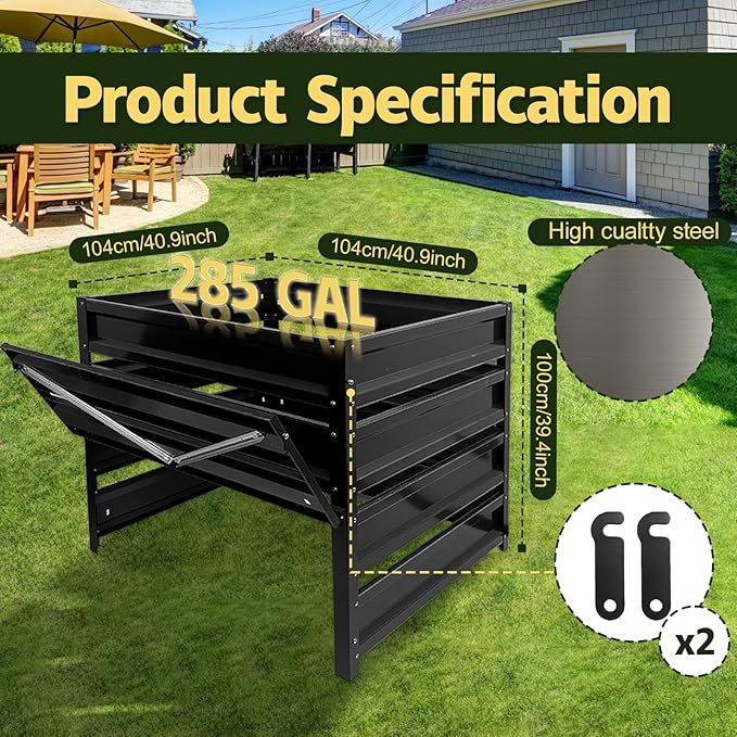 Compost Bin Outdoor - 285 Gallon Metal Wire Mesh Compost Bins with Rust-Proof Coating, Compost Bin for Yard Waste, Leaves & Kitchen Scraps, 41(L)*41(W)*39.4(H) inch