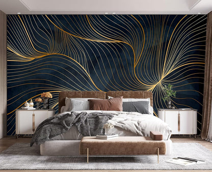 Simple Golden Lines Wall Mural Wallpaper for Bedroom 137" x 100"