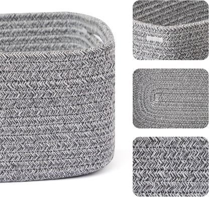 Small Storage Baskets for Organizing | Closet Organizer Bins | Shelf Toy Basket | Woven Rope Baskets | Cube Decorative Box | Shallow Basket | 13x8.5x5.1” | 4 Packs Mixed Grey