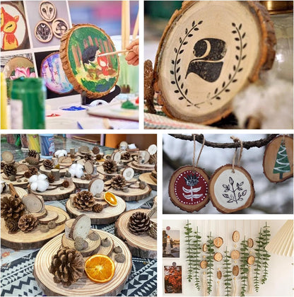 36 Pack Nature Wood Slices for Crafts,2.8-3.1In Unfinished Natural Wood Rounds.Wood Circles Predrilled with Hole and 20m Rope for Wooden Craft Supplies,Painting,Christmas Ornaments,DIY Gifts