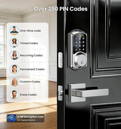 Veise VE06-L Smart Locks with 2 Lever Handle Set, App Control, Keyless Entry Deadbolt for Front Door, Electronic Digital Touchscreen Keypad, Auto Lock, Waterproof, Easy Installation, Satin Nickel