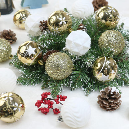 2.36In Velvet Christmas Ball Ornaments, 25PCS Gold/White Flocked Christmas Tree Hanging Decorations, for Home Holiday Wedding Indoor Xmas Party Decor.