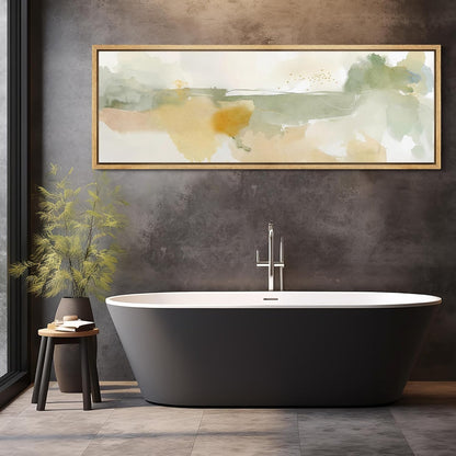 MUDECOR Large Framed Canvas Print Wall Art Serene Watercolor Landscape in Green and Yellow Tones Antique Retro Fine Art Illustrations Decorative Colorful for Bedroom - 60"x20"