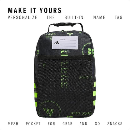 adidas Santiago Lunch Bag Cooler for Women and Men, Insulated Food Container Box with Mesh Pocket, Upscaled Mix-Black/Black/Lucid Lemon Yellow/3.0, One Size