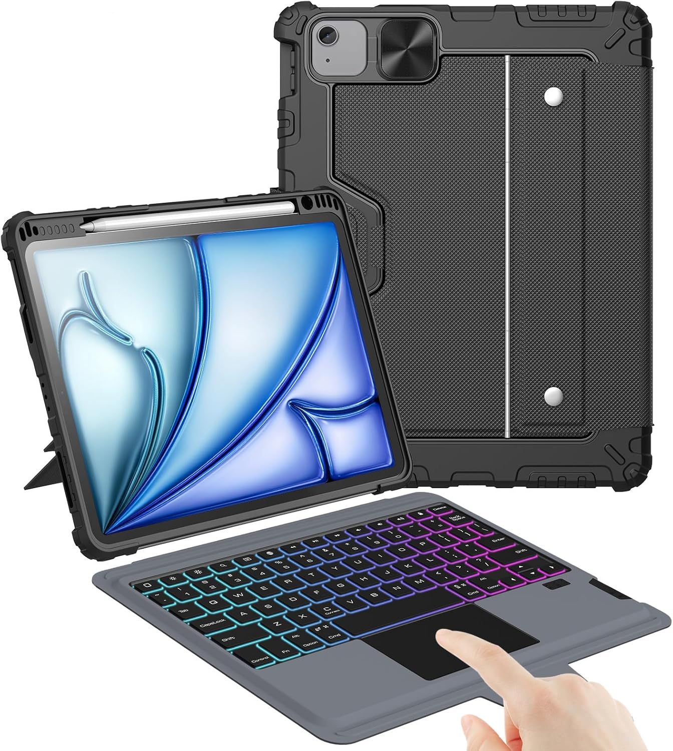 Nillkin iPad Air 11-inch (M3/M2) Case with Detachable Keyboard, iPad Pro 11(1st/2nd/3rd/4th Gen) & Air 5th/4th Generation Rugged Keyboard Case, 7 Colors Backlit, Trackpad, Portrait/Landscape Modes
