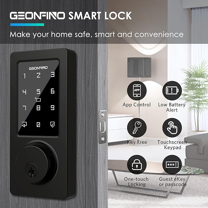 Keyless Entry Door Lock, Smart Deadbolt Lock with Bluetooth App, Electronic Keypad, IC Card, Keys, Security Waterproof Easy Install Ideal for Home, Apartment, Office, Hotel