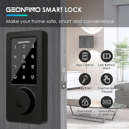 Keyless Entry Door Lock, Smart Deadbolt Lock with Bluetooth App, Electronic Keypad, IC Card, Keys, Security Waterproof Easy Install Ideal for Home, Apartment, Office, Hotel