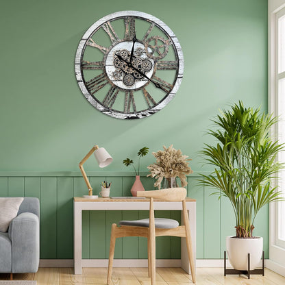 HOIBAI Large Wall Clock, Wall Clocks for Living Room Decor 36 Inch Farmhouse Vintage Rustic Kitchen Wall Decor Vintage Roman Oversized Wall Clock for Home Bedroom House, Moving Gears Clock