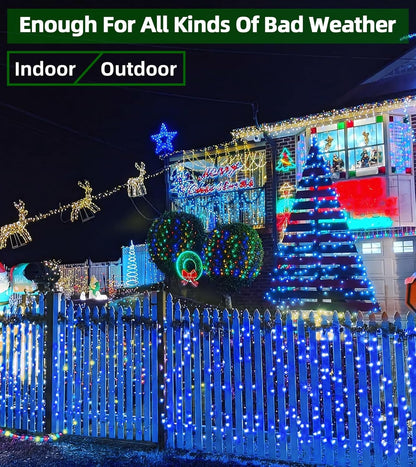 750 LED Outdoor Christmas Lights Decorations, 246ft Green Wire LED Christmas String Lights with Timer Memory, Twinkle Lighs for Indoor Outdoor Xmas Party Christmas Tree Wedding Garden Patio Blue