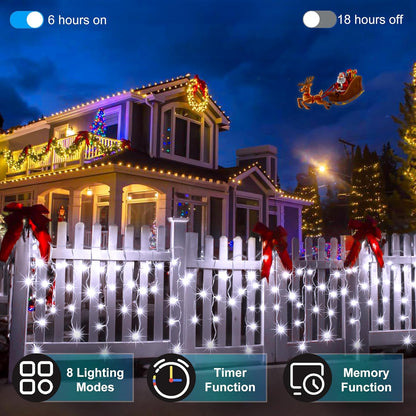 1332 LED 132FT Christmas Lights with 296 Drops, 12 Modes Dimmable Cool White Outdoor Hanging Lights with Timer Memory, Waterproof Curtain Lights for Home Bedroom Indoor Tree Window Roof Fence Wedding