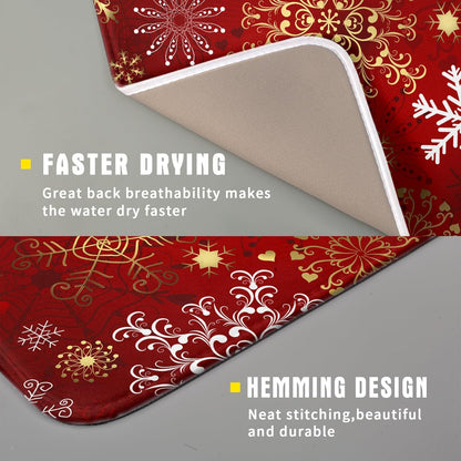 Red Snowflake Dish Drying Mat for Kitchen Counter Holiday Super Absorbent Reversible Microfiber Kitchen Countertop Protector Dishes Pad Small 16x18 inch