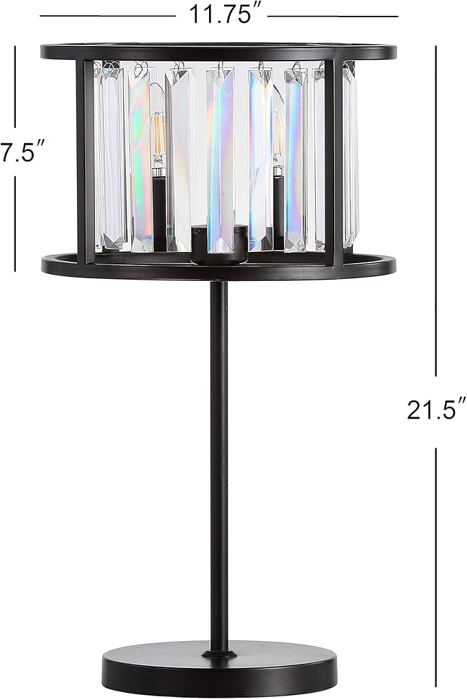 JONATHAN Y 21.5" Oil Rubbed Bronze 2-Light Metal and Crystal Table Lamp, Traditional Geometric Bedside Lamp with Linear Crystals for Living Room, LED Bulbs Included JYL9053A