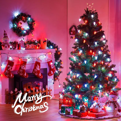 Brightown Red and White C9 LED Christmas String Lights, 33ft 50 LED Waterproof Strawberry String Lights, Plug-in Extendable Green Wire Lights String for Outdoor Indoor Patio Party Decoration