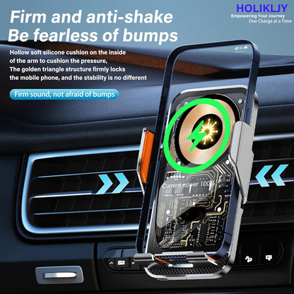 Wireless Charger Holder, Auto Clamp Vent Phone Mount - 15W Fast Charging Dual Induction Car Phone Mount with Transparent Design for iPhone 16 Pro Max 15 14 13 12 11, Sumsung S24 S23 S22 Series