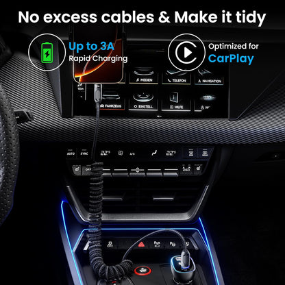 Coiled USB C to USB C Cable 2Pack 3FT Braided Retractable Fast Charging Cable for Car, Compatible with iPhone 16/15 Pro Max/Galaxy S24/S23/S22, Supports Car Play & Android Auto-Black