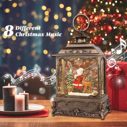 Christmas Snow Globes,Christmas Decorations for Home,with 6 Hour Timer,Musical Snow Globe,Battery Or USB Powered,Christmas Lantern,Christmas Festival Decor, Santas Reindeer