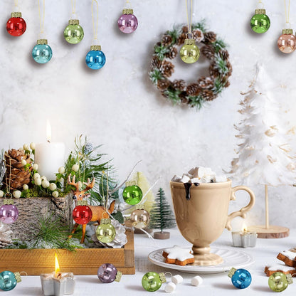 Tioncy 32 Pcs 1 Inch Mini Glass Christmas Ornaments Balls Shiny Christmas Balls Tiny Tree Hanging Decoration Small Colorful Ball Pendant for Xmas Party Supplies(Macaron Color)