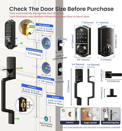 Veise VE017-D Smart Fingerprint Front Door Lock Set, App Control, 8-in-1 Keyless Entry Deadbolt with Lever Handle, Touchscreen Keypad, IP55 Weatherproof, Auto Lock, Easy Install, Matte Black