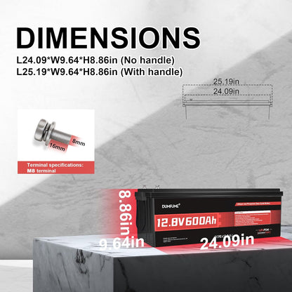 12V 600Ah LiFePO4 Battery, Built-in 200A BMS, 7680Wh Energy 10000+ Deep Cycles Rechargeable 12 Volt Battery Perfect for RV, Solar System, Off Grid, Home Energy Storage