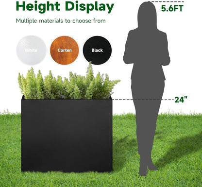 Black Steel Metallic Heavy Planter for Outdoor Plants 24"x10"x24" Metal Garden Planter Spliced Flower Pot with Partitions for Outside,Indoor,Garden (Black, 24 * 10 * 24)