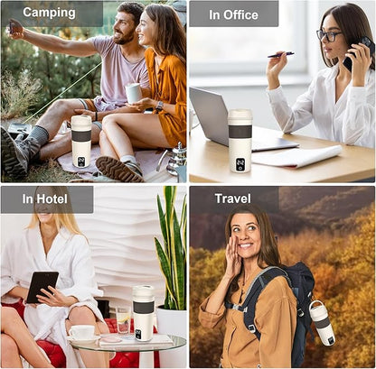 Portable Electric Kettle, 350ML Mini Hot Water Boiler Heater, Travel Kettle with 4 Temperature Settings, 304 Stainless Steel Portable bottle Warmer with Auto Shut-Off & Boil-Dry Protection
