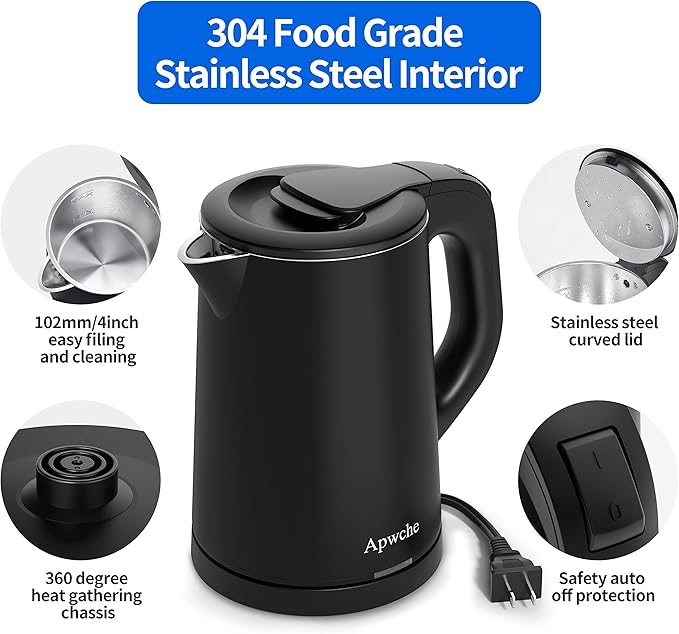 Portable Electric Kettle, 27oz/0.8L Stainless Steel Travel Kettle with Auto Shut-Off (Black)