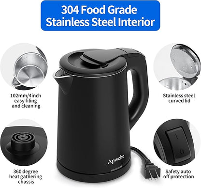 Portable Electric Kettle, 27oz/0.8L Stainless Steel Travel Kettle with Auto Shut-Off (Black)
