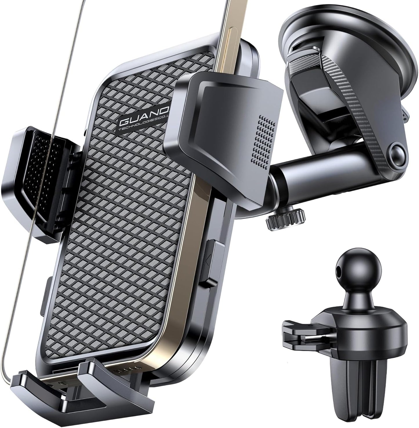 [2025 New] Dashboard Phone Holders for Your Car (+Air Vent Clip) [Military Grade Stable] , Car Cell Phone Holder, Rotatable Suction Cup Car Phone Mount for All Phone (Diamond Black)