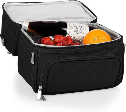PICNIC TIME Disney Pixar Cars Lightning McQueen Pranzo Insulated Lunch Box, Soft Sided Cooler Lunch Bag with Utensil Set, Dual Compartment Lunchbox, (Black)