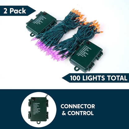 Joiedomi 16.3FT Orange&Purple Halloween Lights,2×50 Count Battery Operated Christmas String Tree Fairy LED Lights with 8 Modes,Multifunction Green Wire with Timer for Xmas Decor Party Holiday