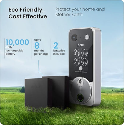 Lockly Vision Zeno Smart Lock with Video Doorbell Camera, Fingerprint Keyless Entry with Apple Home Key, Wi-Fi Deadbolt for Front Door, PIN Genie Keypad, App Remote Control, 2 Rechargeable Batteries