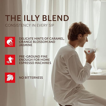 illy Ground Moka Coffee, Classico Medium Roast, 100% Arabica, Premium Italian Coffee, Pre-Ground for Moka Pot or Stovetop Brewing, 8.8oz, 6 Pack