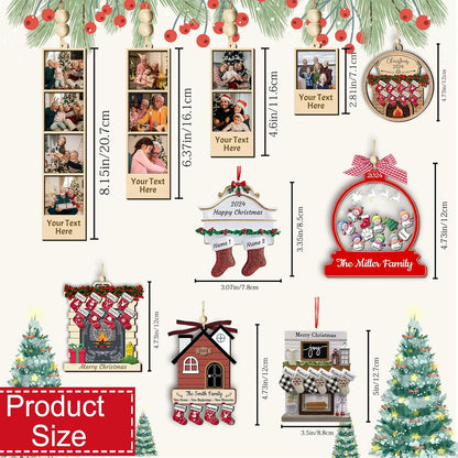 Personalized Christmas Ornaments with Photo Names Custom Family Ornament Customized Xmas Tree Hanging Wood Decoration Gift Snow Globe