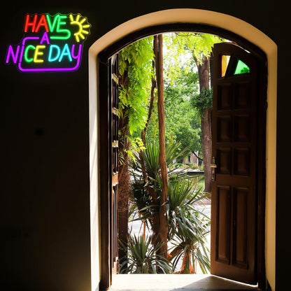 Have A Nice Day Neon Sign for Wall Colorful Letter Neon Light Sun LED Neon Lights Signs Dimmable Words Light Up Signs for Bedroom Living Room School Office Dorm Party Decor Kids Gifts