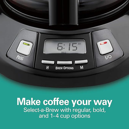Hamilton Beach 12 Cup Programmable Drip Coffee Maker Machine, Regular & Bold Brew Options, Auto Pause and Pour, Glass Carafe, Black Stainless (46293J)