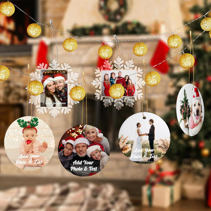 Custom Picture Christmas Ornaments Personalized Double-Sided Photo Ornament 2025 Home Decor Christmas Tree Hanging Decoration Memorial Gifts for Couples Family (Round-Ceramic)