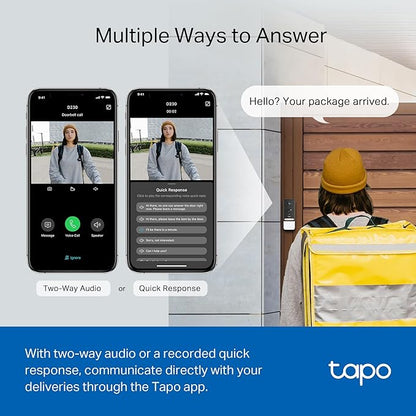 Tapo TP-Link Smart Video Doorbell Camera, Chime Included, 2K 5MP, Color Night Vision, 2-Way Audio, Free AI Detection, Cloud/SD Card Storage, Works w/Alexa & Google Home, D230S1