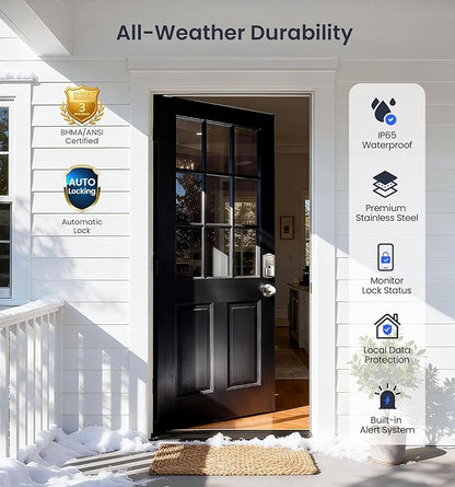Veise VE027-K Built-in WiFi Smart Lock with 2 Knob, Fingerprint Keyless Entry Door Lock Handle Set for Front Door, App Remote Control, Electronic Digital Keypad Deadbolt, IP65 Waterproof, Satin Nickel