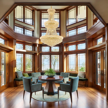 31 - Light Large Empire Crystal Chandelier for High Ceiling Foyer Entryway Staircase Living Room Dining Room Gold Finish