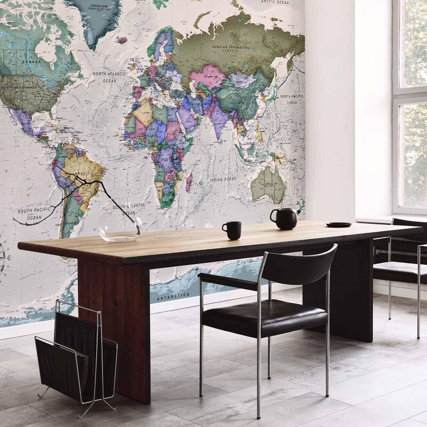 artgeist Wall Mural World Map 118x83 in - XXL Non-Woven Wallpaper Fleece Wall Decor Photo Print Picture Image Design Home Map of The World k-A-0380-a-a