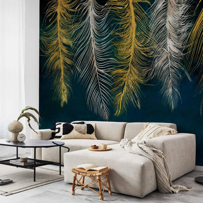 artgeist Wall Mural Feather 118x83 in - XXL Non-Woven Wallpaper Fleece Wall Decor Photo Print Picture Image Design Landscape Abstract Beige Navy Blue b-A-0812-a-a
