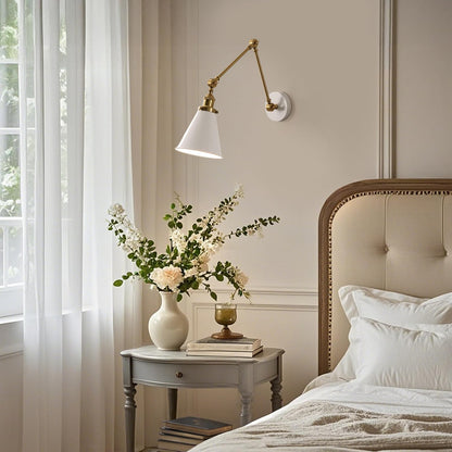 JONATHAN Y JYL7462B Rover 7" Classic Industrial Metal Adjustable Arm LED Wall Sconce, White/Brass Gold for Bedroom, Bathroom, Vanity