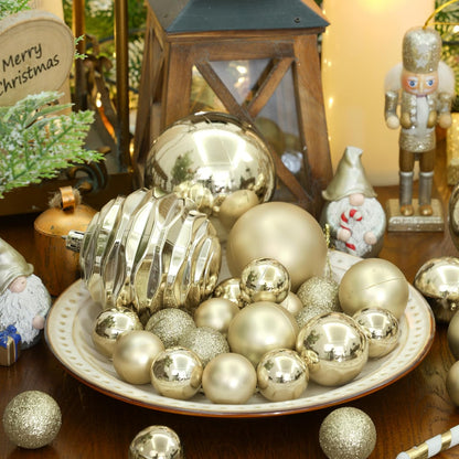 XmasExp 24ct Mini Christmas Ball Ornaments Shatterproof Christmas Ornaments Set Decorations for Xmas Tree Balls 30mm/1.18" (Champagne Gold)