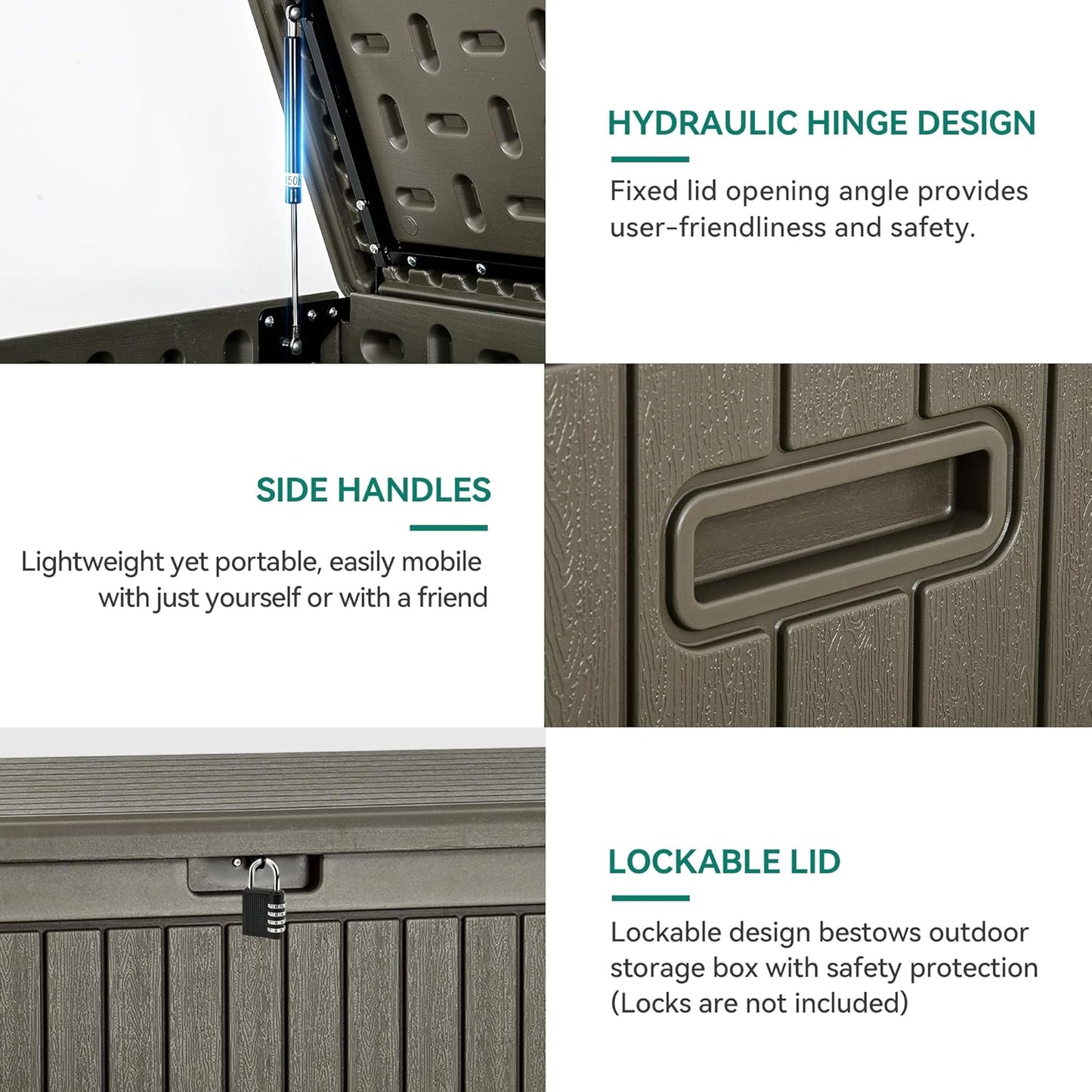 YITAHOME 260 Gallon Extra Large Deck Box, Double-Wall Resin Outdoor Storage Box with Flexible Divider for Patio Cushions Garden Tools, 1000lbs Load Capacity, Lockable & Waterproof (Light Brown)