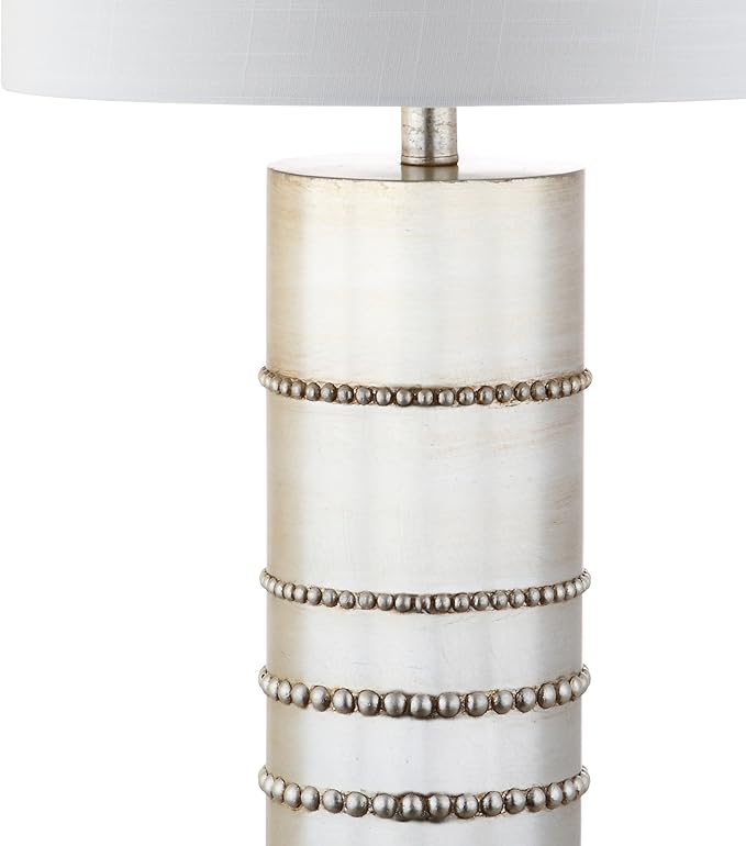 JONATHAN Y 30.75" Silver Leaf Resin Table Lamp, Modern Farmhouse Wrapped Rope Bedside Lamp for Living Room Bedroom, White Linen Drum Shade, UL Listed, LED Bulb Included JYL1012A